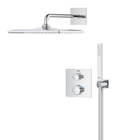 Sisteme de dus - Set sistem de dus Grohe Precision 310, montare pe perete, incastrat, termostat, diverter, 2 functii, corp instalare inclus, crom
