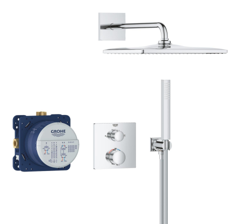 Set sistem de dus Grohe Precision 310, montare pe perete, incastrat, termostat, diverter, 2 functii, corp instalare inclus, crom [4]