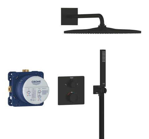 Set sistem de dus Grohe Rainshower Cube sq conc 2 functii shw sistem 310, montare pe perete, incastrat, termostat, diverter, 1 functie, corp instalare inclus, negru mat [6]