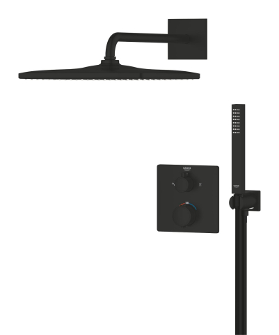 Sisteme de dus - Set sistem de dus Grohe Rainshower Cube sq conc 2 functii shw sistem 310, montare pe perete, incastrat, termostat, diverter, 1 functie, corp instalare inclus, negru mat