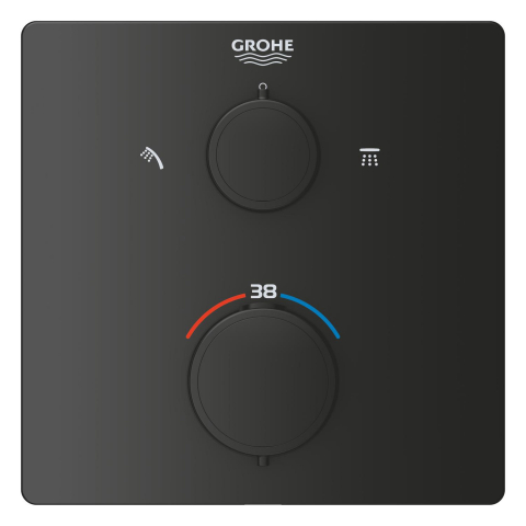 Set sistem de dus Grohe Rainshower Cube sq conc 2 functii shw sistem 310, montare pe perete, incastrat, termostat, diverter, 1 functie, corp instalare inclus, negru mat [2]