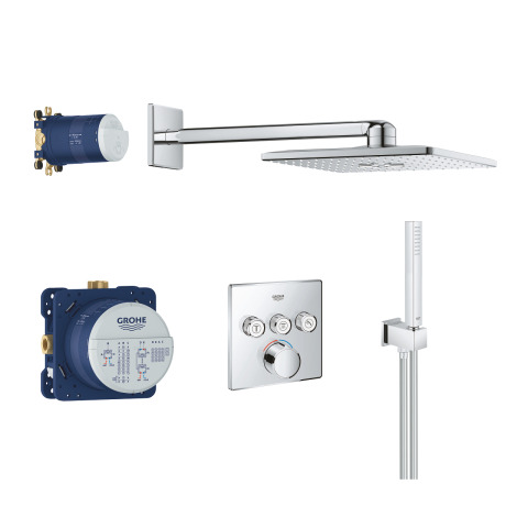 Sisteme de dus - Set sistem de dus Grohe SmartControl incastrat, termostat, apasare si rotire, 2 pulverizari, para dus, anti-oparire, crom