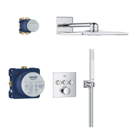 Set sistem de dus Grohe Smartcontrol 310, montare pe perete, incastrat, termostat, diverter 3 cai, corp instalare inclus, dus fix, crom [1]