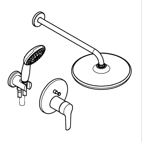 Sisteme de dus - Set sistem de dus Grohe Start cu Tempesta 250, montare pe perete, incastrat, monocomanda, diverter, corp instalare inclus, crom