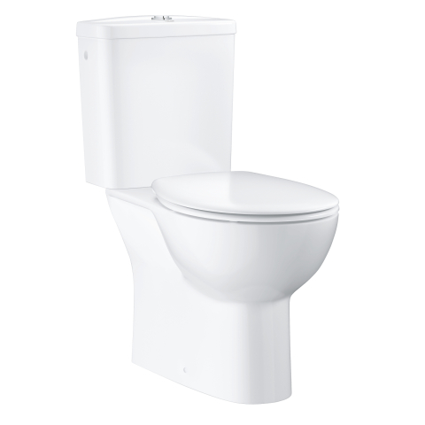 Obiecte sanitare - Set vas WC Grohe Bau ceram WC montare pe podea, evacuare verticala, clatire prin jet, rimless, set fixare, rezervor aparent, capac cu eliberare rapida, soft close, alb