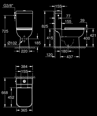 Set vas WC Grohe StartEdge, pe podea, evacuare orizontala, rimless, softclose, alb [2]