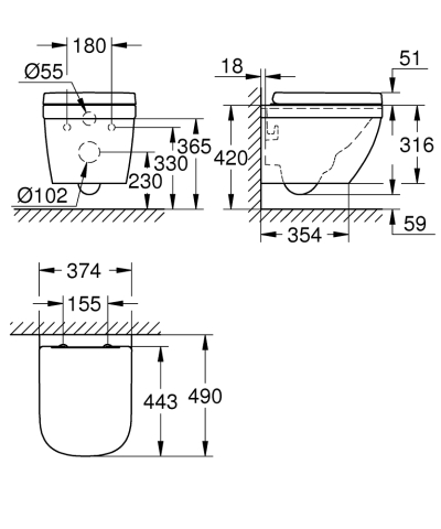 Set WC Grohe Euro Ceramic WC set soft close, suspendat, rimless, triple vortex, capac softclose, alb [1]