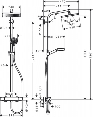 Coloana de dus Hansgrohe Crometta E240 1 jet cu baterie termostatata crom [1]