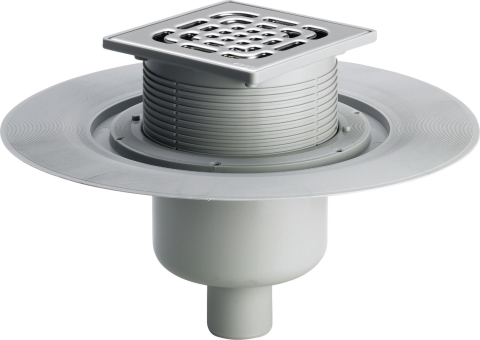 Sifon de pardoseala Viega cu iesire verticala 50x150 DN70 grila inox, guler si prelungire [0]