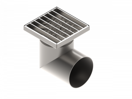 Tevi, fitinguri, robineti si accesorii - Sifon canalizare din INOX STAINLESS 150x150 cu gratar in fanta iesire laterala DN110 151x151x130 - Vodaland gama Drain