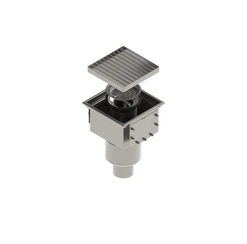 Tevi, fitinguri, robineti si accesorii - Sifon canalizare din INOX STAINLESS 300x300 pentru rigola modulara LN150, iesire verticala DN110 cu gratar tip fante M125 - Vodaland gama Drain