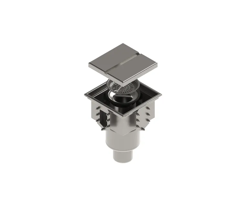 Tevi, fitinguri, robineti si accesorii - Sifon canalizare din INOX STAINLESS 300x300 pentru rigola modulara tip fanta, iesire verticala DN110 cu capac tip fanta M125 - Vodaland gama Drain