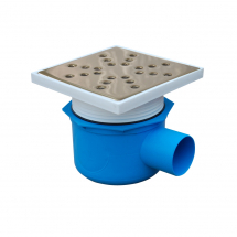 Obiecte sanitare - SIFON PARDOSEALA PP 1 IESIRE D.50 ORIZONTAL RAMA 145 x 145 H=103-140 GRATAR INOX - VALROM GAMA EasyKIT