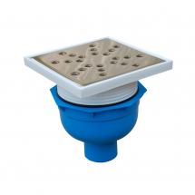 Obiecte sanitare - SIFON PARDOSEALA PP 1 IESIRE D.50 VERTICAL RAMA 145 x 145 H=103-140 GRATAR INOX - VALROM GAMA EasyKIT