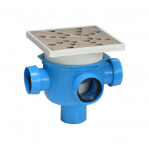 Obiecte sanitare - SIFON PARDOSEALA PP 3 INTRARI D. 40, IESIRE D.50, VERTICAL RAMA 145 x 145 H=103-140 GRATAR INOX - VALROM GAMA EasyKIT