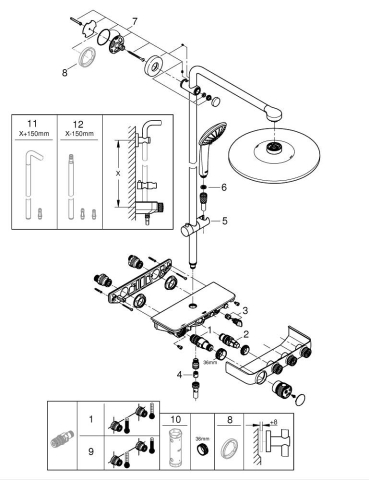 Sistem de dus Grohe Euphoria SmartControl 310, termostat, 310 mm, aparent, butoane apasare si rotire, anti-oparire, anti-calcar, ajustabil, cupru mat [1]