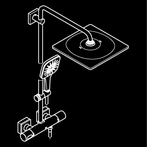 Sisteme de dus - Sistem de dus Grohe Rainshower 310 Cube shower syst. 9, 5, aparent, termostat, ajustabil, furtun de dus, para de dus, cartus ceramic, auriu mat