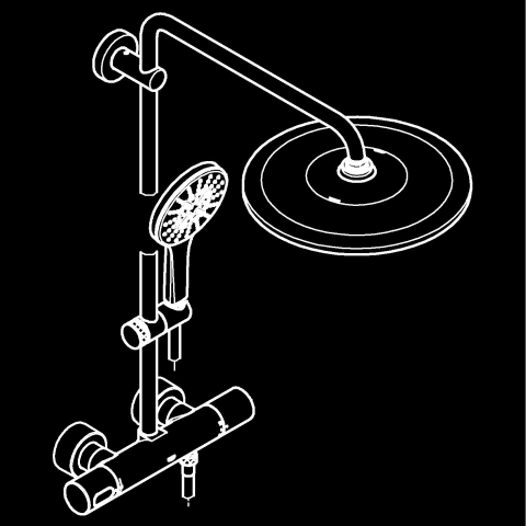 Sisteme de dus - Sistem de dus Grohe Rainshower 310 9, 5 l, aparent, termostat, ajustabil, furtun de dus, para de dus, cartus ceramic, auriu mat