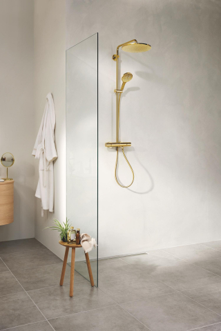 Sistem de dus Grohe Rainshower 310 9, 5 l, aparent, termostat, ajustabil, furtun de dus, para de dus, cartus ceramic, auriu lucios [7]
