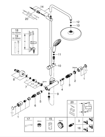 Sistem de dus Grohe Vitalio 250, aparent, termostat, cartus ceramic, 1 jet, diverter, negru [4]