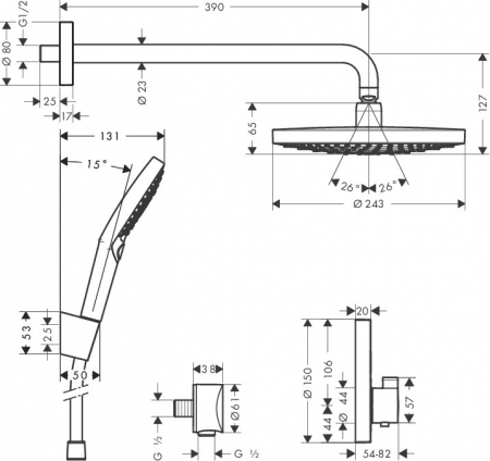 Sistem de dus incastrat termostatat Hansgrohe Design Raindance Select S Shower Select S cu 2 consumatori [1]