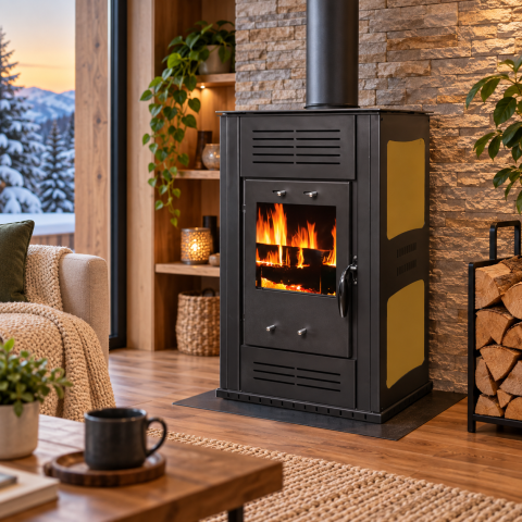 Soba lemne Termax Ambra cu panouri laterale maro 9,47 kW [1]