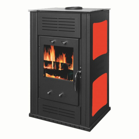 Termoseminee si sobe pe lemn - Soba pe lemn Termax Ambra cu panouri laterale rosii 9,47 kW