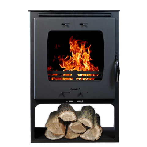 Termoseminee, seminee si sobe - Soba pe lemn Termax Atria neagra cu spatiu depozitare 12,2 kW