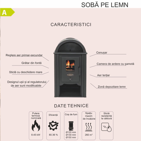 Soba pe lemn Termax Aurora bej 8,45 kW clasa A+ cu capac rotunjit [3]