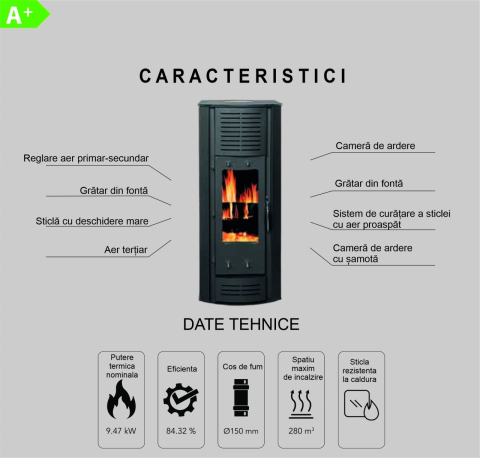Soba moderna pe lemne Termax Belissima antracit 9,47 kW cos 150 mm [3]