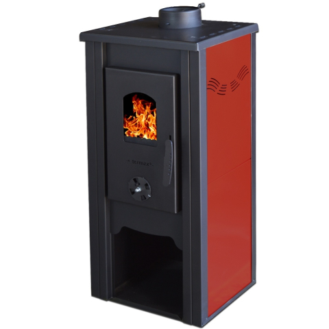 Termoseminee si sobe pe lemn - Soba mica pe lemn cu plita Termax Bucur bordo 6,11 kW