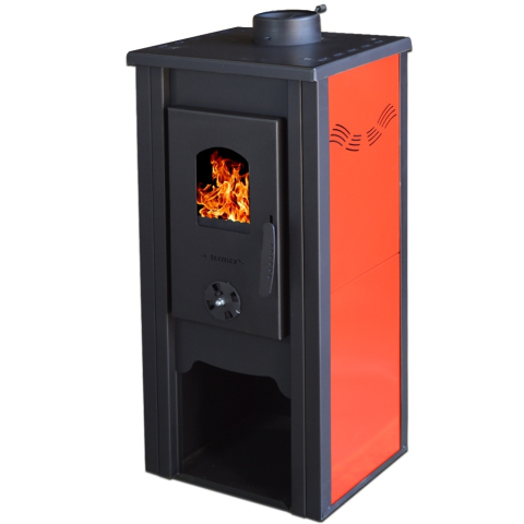 Termoseminee si sobe pe lemn - Soba pe lemne cu plita Termax Bucur rosie 6,11 kW si geam larg