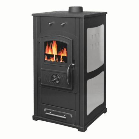 Termoseminee si sobe pe lemn - Soba lemne fonta Termax Bunica cu panouri albe 8,45 kW