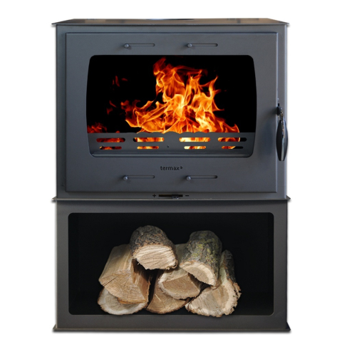 Termoseminee si sobe pe lemn - Soba pe lemn Termax Ilinca neagra cu ferestre laterale 12,2 kW