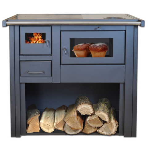 Termoseminee si sobe pe lemn - Soba de gatit pe lemne Termax Nobil rosie 7,12 kW cu cuptor si geam