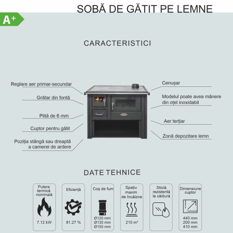 Soba de gatit pe lemne Termax Nobil rosie 7,12 kW cu cuptor si geam [4]