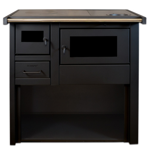 Termoseminee si sobe pe lemn - Soba de gatit pe lemn Termax Popular neagra 7,12 kW cu cuptor si plita