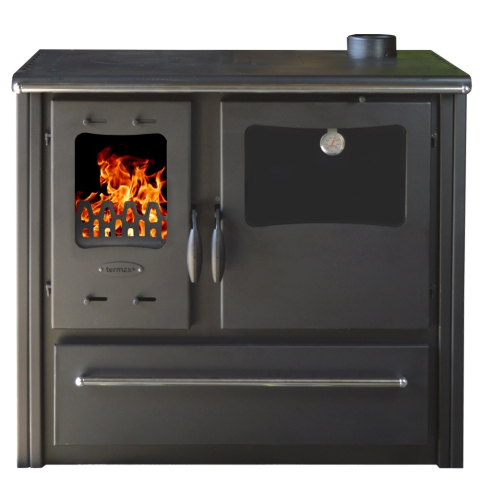 Termoseminee si sobe pe lemn - Soba de gatit pe lemn Termax Rustik maro cu focar din samota 9,5 kW