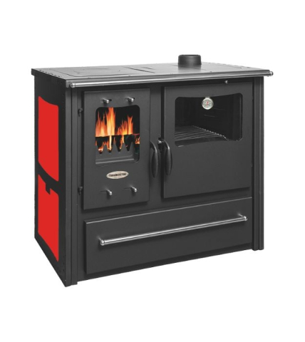 Termoseminee si sobe pe lemn - Soba de gatit pe lemne Termax Rustik rosie cu focar din samota 9,5 kW