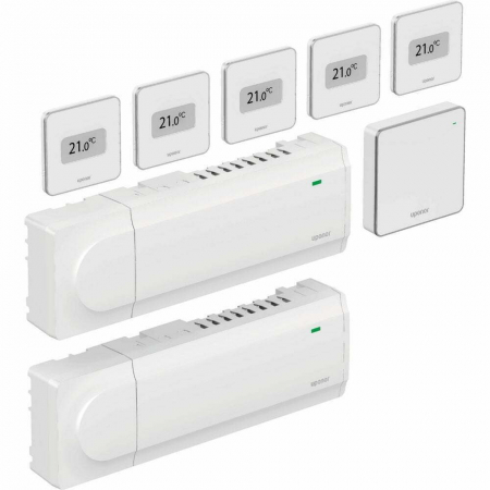 Automatizari si termostate incalzire in pardoseala - Starter set tip L - pachetul include : 5 x termostate Style (T149) + 2 x Unitate de comandă Base (fir) + Modul de acces/comunicare R-208, Uponor Smatrix Base Pulse