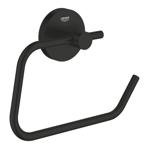 Accesorii baie - Suport hartie igienica Grohe Essentials fara capac, montare pe perete, fara aparatoare, negru