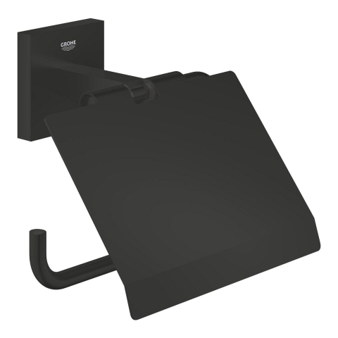 Obiecte sanitare - Suport hartie igienica Grohe Start Cube cu capac, montare pe perete, fixare ascunsa, cu aparatoare, negru
