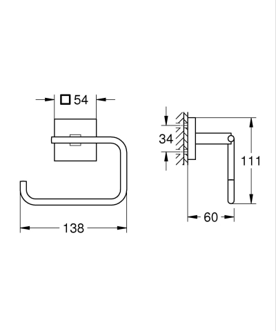 Suport hartie igienica Grohe Start Cube, fixare ascunsa, montare pe perete, crom mat [2]