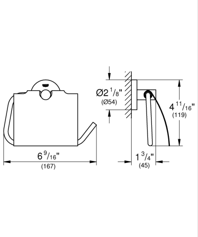 Suport hartie igienica Grohe Start cu capac, montare pe perete, fixare ascunsa, cu aparatoare, crom mat [1]