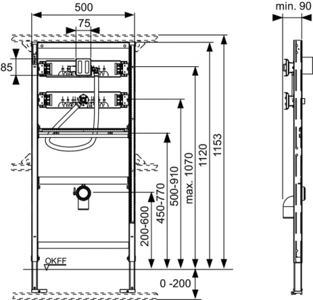 Modul urinal TECEprofil cu supapa de spalare TECE U 1,H 1120 mm [1]