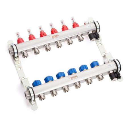 Distribuitoare cu debitmetre - Distribuitor / colector pardoseala din inox cu debitmetre, 9 circuite, REHAU HKV-D AG