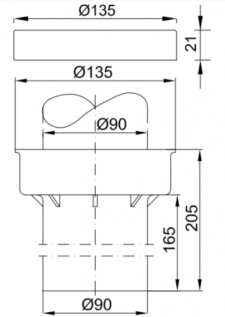 Teava rezervor, Ø 90 mm - Ø 135 mm, pentru racordare vas WC, Styron [1]