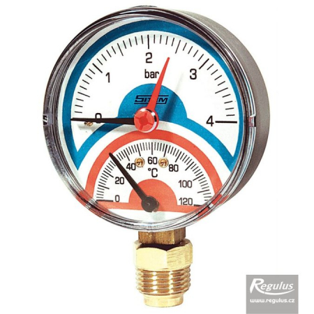 Manometre, presostate si termostate - Termomanometru 0-120grC, 4 bari, G1/2, racord radial