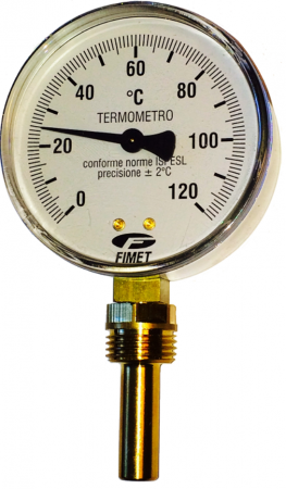 Manometre, presostate si termostate - Termometru radial, diametru cadran Ø80mm, carcasă din oţel cromat, cadran din aluminiu, teacă G1/2" din aliaj de cupru, lungime imersie 75mm, gama lucru -30+50°C, art nr. PT8B987002