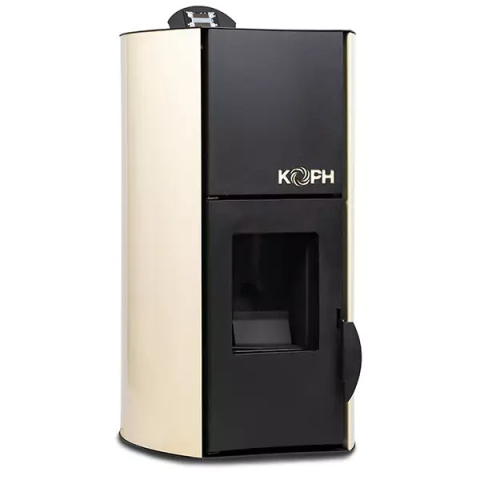 Incalzire - Termosemineu cu peleti KOPH PM 18 kW, 120 mp, buncar 15 kg, diametru cos fum ⌀80 mm, pompa recirculare si vas expansiune incorporate, Crem